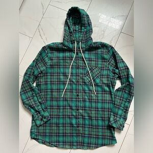 Women’s drawstring hooded flannel shirt. Do not know brand. XL